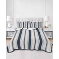 thumbnail image 1 of Quilts Twin Size, Navy Blue Beige Soft Comforter Bedding Set for Bed, Retro Simple Abstract Vertical Stripes Lightweight Quilted Bedspread with Pillow Cover(2 Pieces) for All Season, 68x86 Inch, 1 of 6