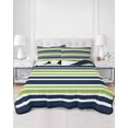 thumbnail image 1 of Quilts Twin Size, Navy Blue Green Striped Soft Comforter Bedding Set for Bed, Gradient Horizontal Lines Lightweight Quilted Bedspread with Pillow Cover(2 Pieces) for All Season, 68x86 Inch, 1 of 6