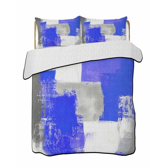 Quilts Twin Size, Navy Blue Grey Oil Painting Soft Comforter Bedding Set for Bed, Abstract Modern Geometric Lightweight Quilted Bedspread with Pillow Cover(2 Pieces) for All Season, 68x86 Inch