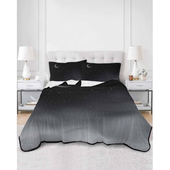 Quilts Twin Size, Night Stars Moon Soft Comforter Bedding Set for Bed, Modern Abstract Art Cloud Fog Lightweight Quilted Bedspread with Pillow Cover(2 Pieces) for All Season, 68x86 Inch