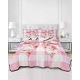 thumbnail image 1 of Quilts Twin Size, Pink Floral Print Soft Comforter Bedding Set for Bed, Checkered Bow Rose Flower Gingham Lightweight Quilted Bedspread with Pillow Cover(2 Pieces) for All Season, 68x86 Inch, 1 of 6