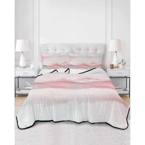 Quilts Twin Size, Red Ombre Mountains Soft Comforter Bedding Set for Bed, Peak Clouds Natural Landscape Lightweight Quilted Bedspread with Pillow Cover(2 Pieces) for All Season, 68x86 Inch