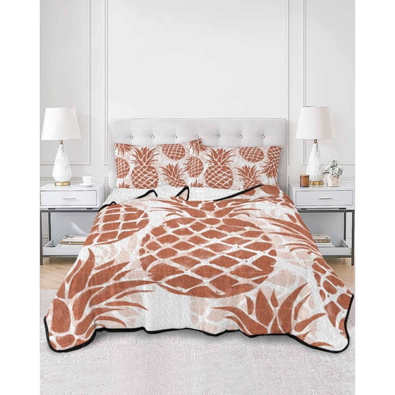 Quilts Twin Size, Red Pineapple Soft Comforter Bedding Set for Bed, Summer Botanical Tropical Fruits Lightweight Quilted Bedspread with Pillow Cover(2 Pieces) for All Season, 68x86 Inch