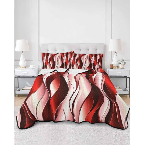 Quilts Twin Size, Red Striped Ombre Soft Comforter Bedding Set for Bed, Modern Red Moire Geometric Lightweight Quilted Bedspread with Pillow Cover(2 Pieces) for All Season, 68x86 Inch