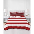 thumbnail image 1 of Quilts Twin Size, Red Stripes Soft Comforter Bedding Set for Bed, Simple Red White Texture Lightweight Quilted Bedspread with Pillow Cover(2 Pieces) for All Season, 68x86 Inch, 1 of 6
