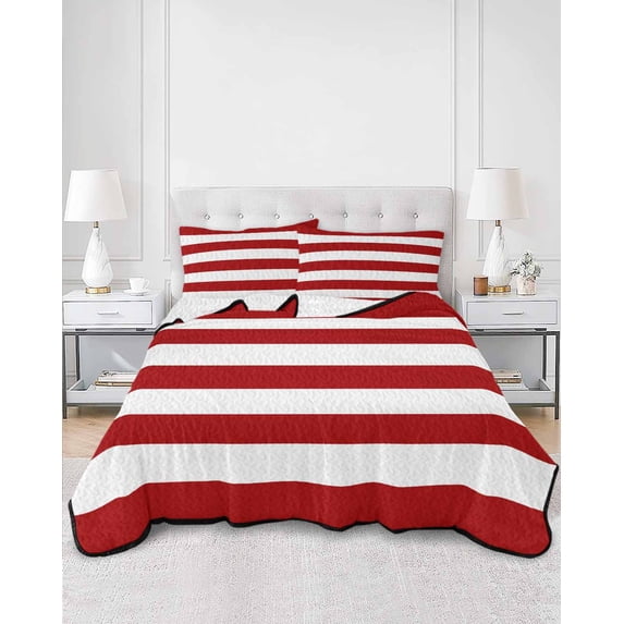 Quilts Twin Size, Red Stripes Soft Comforter Bedding Set for Bed, Simple Red White Texture Lightweight Quilted Bedspread with Pillow Cover(2 Pieces) for All Season, 68x86 Inch