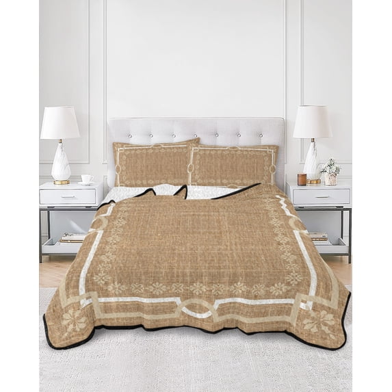 Quilts Twin Size, Taupe Gray Botanical Soft Comforter Bedding Set for Bed, Vintage Florals Geometric Minimalist Lightweight Quilted Bedspread with Pillow Cover(2 Pieces) for All Season, 68x86 Inch