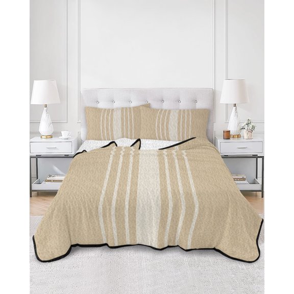 Quilts Twin Size, Taupe Stripe Soft Comforter Bedding Set for Bed, Modern Minimalist Striped Farmhouse Beige Lightweight Quilted Bedspread with Pillow Cover(2 Pieces) for All Season, 68x86 Inch