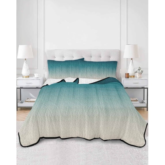 Quilts Twin Size, Teal Blue Ombre Soft Comforter Bedding Set for Bed, Contemporary Gradient Abstract Art Lightweight Quilted Bedspread with Pillow Cover(2 Pieces) for All Season, 68x86 Inch