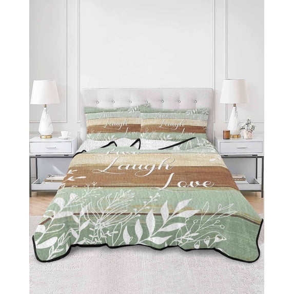 Quilts Twin Size, Teal Brown Botanical Soft Comforter Bedding Set for Bed, Farmhouse Wooden Leaves Lightweight Quilted Bedspread with Pillow Cover(2 Pieces) for All Season, 68x86 Inch