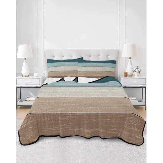Quilts Twin Size, Teal Brown Soft Comforter Bedding Set for Bed, Farmhouse Vintage Abstract Wooden Grain Lightweight Quilted Bedspread with Pillow Cover(2 Pieces) for All Season, 68x86 Inch