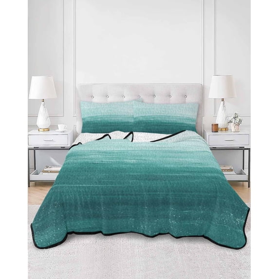 Quilts Twin Size, Turquoise Ombre Soft Comforter Bedding Set for Bed, Modern Abstract Art Ocean Oil Painting Lightweight Quilted Bedspread with Pillow Cover(2 Pieces) for All Season, 68x86 Inch