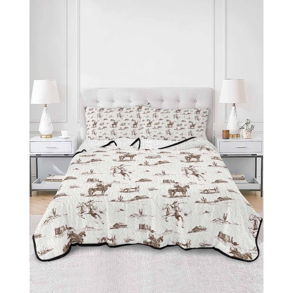 Quilts Twin Size, Western Cowboy Soft Comforter Bedding Set for Bed, Retro Desert Cactus Country Cowboy Brown Lightweight Quilted Bedspread with Pillow Cover(2 Pieces) for All Season, 68x86 Inch