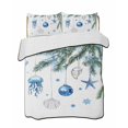 thumbnail image 1 of Quilts Twin-XL Size Bedding Set, Blue Coastal Christmas Lightweight Quilted Comforter, Xmas Ball Pine Starfish Shell Snowflake Soft Bedspread Coverlet with Pillow Covers for All Season, 68" x 98", 1 of 7