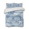 thumbnail image 1 of Quilts Twin-XL Size Bedding Set, Blue Coastal Lightweight Quilted Comforter, Nautical Starfish Coral Jellyfish Shell Sea Reversible Bedspread Coverlet with Pillow Covers for All Season, 68" x 98", 1 of 7
