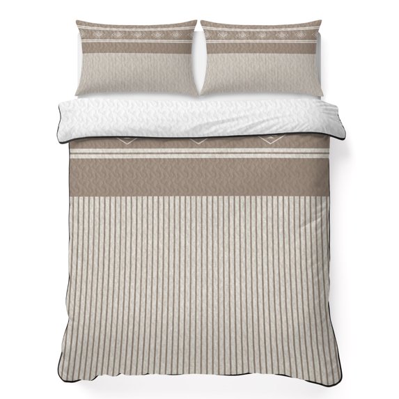 Quilts Twin XL Size Bedding Set, Brown Striped Lightweight Quilted Comforter, Contemporary Geometric Art Rustic Soft Reversible Bedspread Coverlet with Pillow Covers for All Season, 68" x 98"