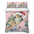 thumbnail image 1 of Quilts Twin XL Size Bedding Set, Christmas Sea Turtle Lightweight Quilted Comforter, Winter Snowflakes Coastal Nautical Pink Reversible Bedspread Coverlet with Pillow Covers for All Season, 68" x 98", 1 of 9