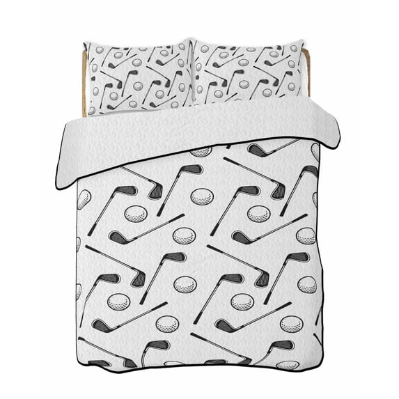 Quilts Twin-XL Size Bedding Set, Clubs Sport Lightweight Quilted Comforter, Cartoon Classic Clubs Pattern Soft Reversible Bedspread Coverlet with Pillow Covers for All Season, 68" x 98"