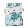 thumbnail image 1 of Quilts Twin-XL Size Bedding Set, Coastal Sea Turtle Lightweight Quilted Comforter, Teal Green Summer Ocean Coral Sea Fish Soft Bedspread Coverlet with Pillow Covers for All Season, 68" x 98", 1 of 7