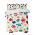 thumbnail image 1 of Quilts Twin-XL Size Bedding Set, Colorful Flowers Lightweight Quilted Comforter, Spring Watercolor Floral Plant Beige Soft Reversible Bedspread Coverlet with Pillow Covers for All Season, 68" x 98", 1 of 7