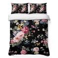 thumbnail image 1 of Quilts Twin XL Size Bedding Set, Farmhouse Flowers Lightweight Quilted Comforter, Country Pink Red Floral Leaf Black Soft Reversible Bedspread Coverlet with Pillow Covers for All Season, 68" x 98", 1 of 9