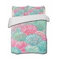 thumbnail image 1 of Quilts Twin-XL Size Bedding Set, Green Pink Shell Lightweight Quilted Comforter, Coastal Summer Beach Ocean Conch Soft Reversible Bedspread Coverlet with Pillow Covers for All Season, 68" x 98", 1 of 7