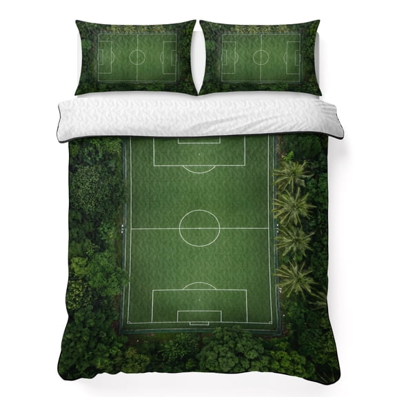 Quilts Twin XL Size Bedding Set, Green Soccer Field Lightweight Quilted Comforter, Forest Modern Minimalist Sports Soft Reversible Bedspread Coverlet with Pillow Covers for All Season, 68" x 98"
