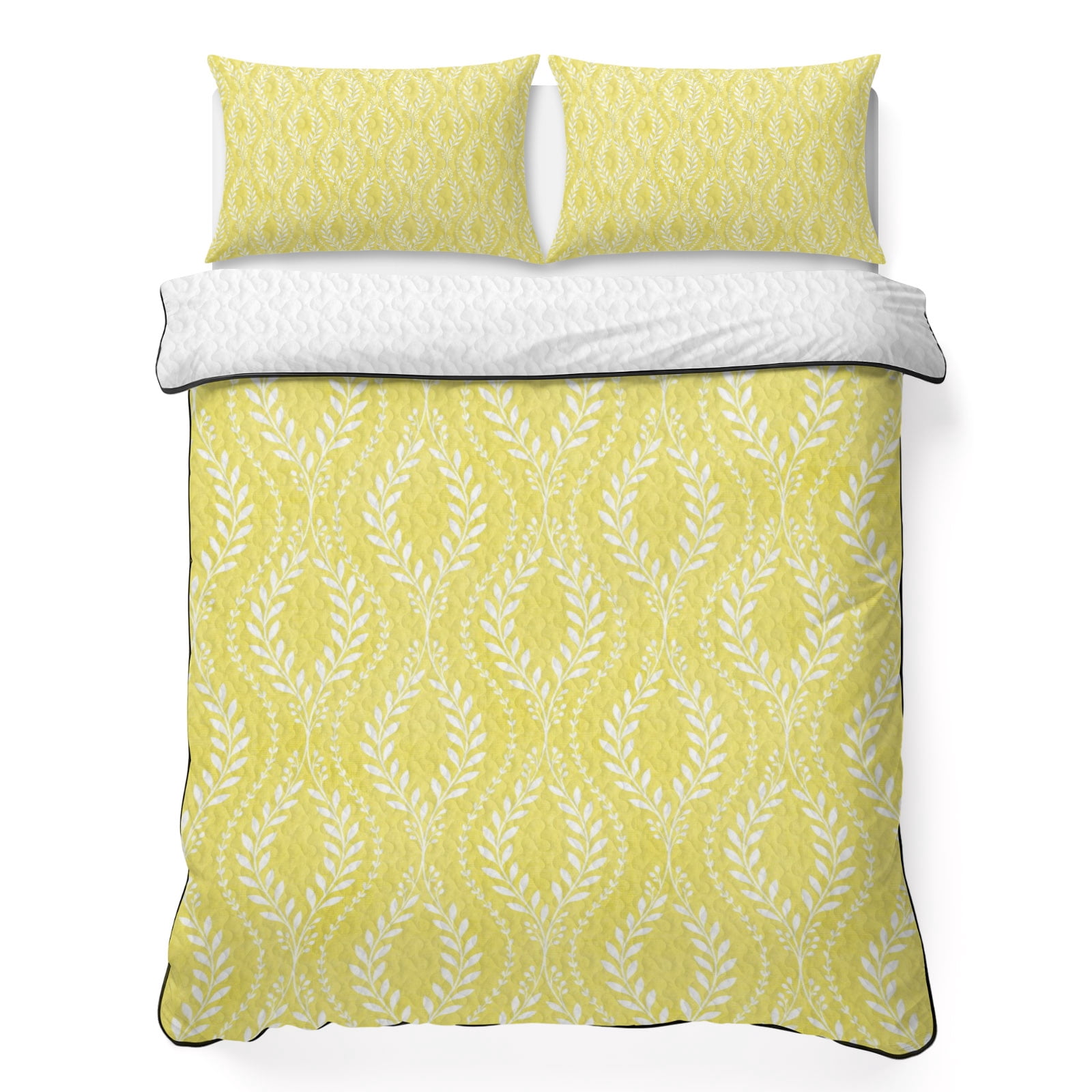 Quilts Twin XL Size Bedding Set, Lemon Yellow Botanical Lightweight ...