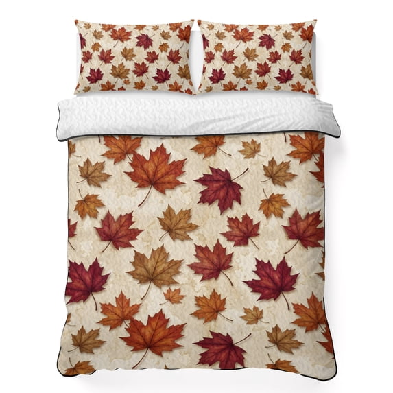 Quilts Twin XL Size Bedding Set, Maple Leaves Lightweight Quilted Comforter, Botanical Falling Leaves Rustic Harvest Soft Reversible Bedspread Coverlet with Pillow Covers for All Season, 68" x 98"