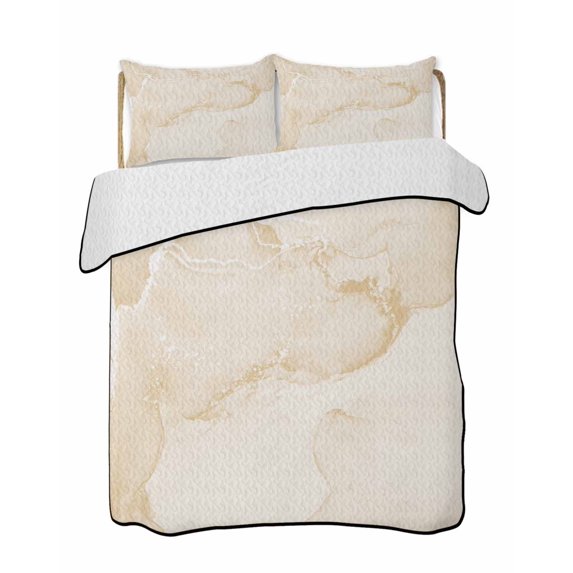 Quilts Twin-XL Size Bedding Set, Marble Beige Lightweight Quilted Comforter, Modern Abstract Ink Painting Luxury Soft Reversible Bedspread Coverlet with Pillow Covers for All Season, 68" x 98"