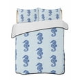 thumbnail image 1 of Quilts Twin-XL Size Bedding Set, Navy Blue Seahorse Lightweight Quilted Comforter, Summer Ocean Nautical Coastal Textured Soft Bedspread Coverlet with Pillow Covers for All Season, 68" x 98", 1 of 7