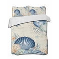 thumbnail image 1 of Quilts Twin-XL Size Bedding Set, Navy Blue Shell Coastal Lightweight Quilted Comforter, Beige Starfish Coral Summer Beach Soft Bedspread Coverlet with Pillow Covers for All Season, 68" x 98", 1 of 7