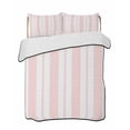 thumbnail image 1 of Quilts Twin-XL Size Bedding Set, Pink Striped Lightweight Quilted Comforter, Blue Geometric Line Stripes Farmhouse Soft Reversible Bedspread Coverlet with Pillow Covers for All Season, 68" x 98", 1 of 7