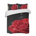 thumbnail image 1 of Quilts Twin-XL Size Bedding Set, Red Rose Lightweight Quilted Comforter, Abstract Spring Flowers Vintage Black Soft Reversible Bedspread Coverlet with Pillow Covers for All Season, 68" x 98", 1 of 7