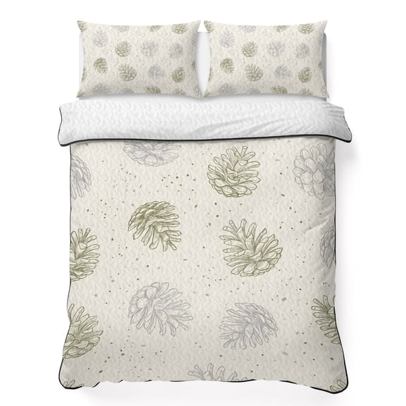 Quilts Twin XL Size Bedding Set, Sage Green Pine Cones Lightweight Quilted Comforter, Farmhouse Modern Art Soft Reversible Bedspread Coverlet with Pillow Covers for All Season, 68" x 98"