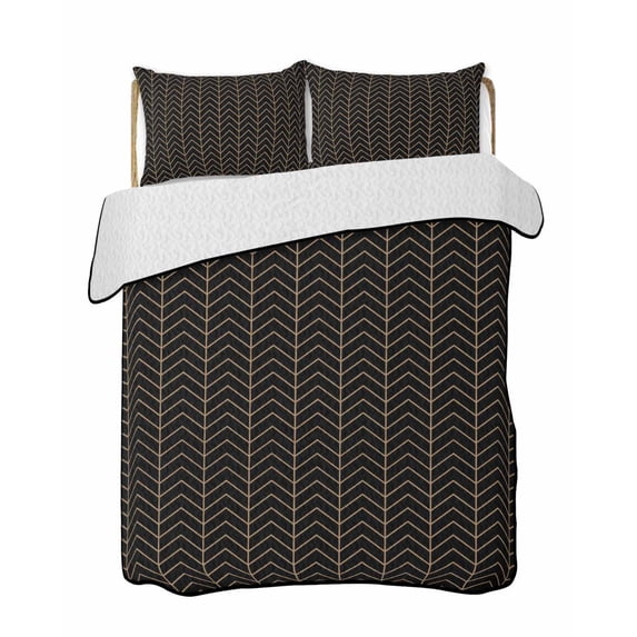 Quilts Twin-XL Size Bedding Set, Simple Line Black Lightweight Quilted Comforter, Black Modern Art Geometric Soft Reversible Bedspread Coverlet with Pillow Covers for All Season, 68" x 98"