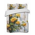 thumbnail image 1 of Quilts Twin-XL Size Bedding Set, Spring Floral Lightweight Quilted Comforter, Yellow Roses Flowers Leaves Farmhouse Wooden Soft Bedspread Coverlet with Pillow Covers for All Season, 68" x 98", 1 of 7