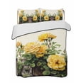 thumbnail image 1 of Quilts Twin-XL Size Bedding Set, Spring Floral Lightweight Quilted Comforter, Yellow Roses Leaves Country Botanical Farmhouse Soft Bedspread Coverlet with Pillow Covers for All Season, 68" x 98", 1 of 7