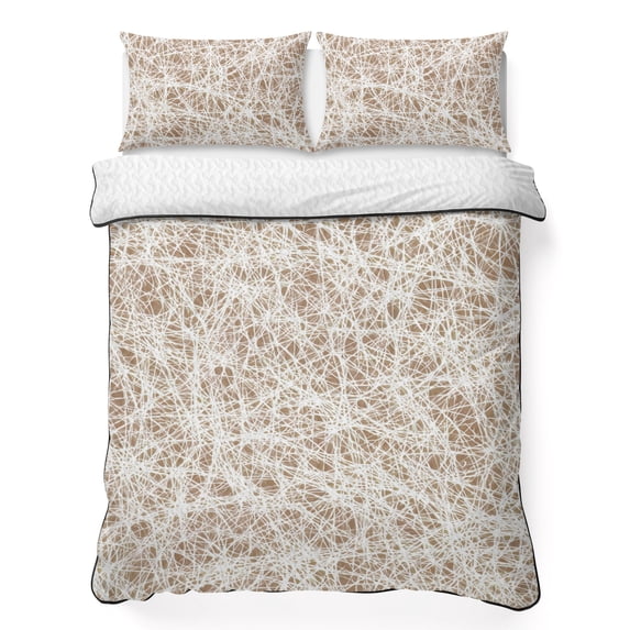 Quilts Twin XL Size Bedding Set, Spring Tan Cobweb Lightweight Quilted Comforter, Abstract Minimalist Farmhouse Lines Soft Reversible Bedspread Coverlet with Pillow Covers for All Season, 68" x 98"