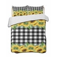 thumbnail image 1 of Quilts Twin-XL Size Bedding Set, Summer Sunflowers Lightweight Quilted Comforter, Rustic Botanical Flowers Black Plaid Soft Reversible Bedspread Coverlet with Pillow Covers for All Season, 68" x 98", 1 of 7