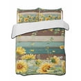 thumbnail image 1 of Quilts Twin-XL Size Bedding Set, Sunflower Lightweight Quilted Comforter, Summer Eucalyptus Botanical Floral Teal Brown Wood Soft Bedspread Coverlet with Pillow Covers for All Season, 68" x 98", 1 of 7