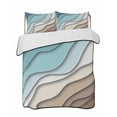 thumbnail image 1 of Quilts Twin-XL Size Bedding Set, Teal Blue Ombre Cream Lightweight Quilted Comforter, Modern Geometric Brown Aesthetic Soft Reversible Bedspread Coverlet with Pillow Covers for All Season, 68" x 98", 1 of 7