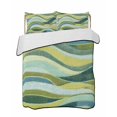 thumbnail image 1 of Quilts Twin-XL Size Bedding Set, Teal Green Ombre Lightweight Quilted Comforter, Modern Abstract Moire Wave Striped Soft Reversible Bedspread Coverlet with Pillow Covers for All Season, 68" x 98", 1 of 7