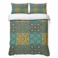 thumbnail image 1 of Quilts Twin XL Size Bedding Set, Teal Yellow Boho Lightweight Quilted Comforter, Bohemian Geometric Flowers Plaid Soft Reversible Bedspread Coverlet with Pillow Covers for All Season, 68" x 98", 1 of 9