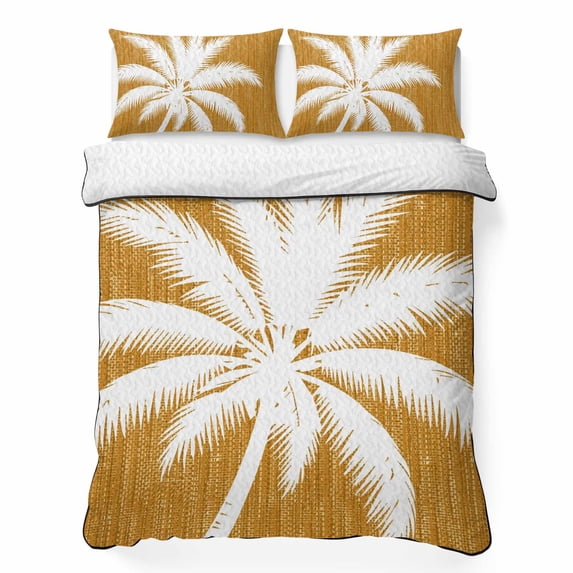 Quilts Twin XL Size Bedding Set, Tropical Plants Lightweight Quilted Comforter, Ginger Summer Coastal Palm Tree Rustic Leaves Bedspread Coverlet with Pillow Covers for All Season, 68" x 98"
