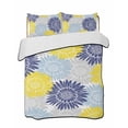 thumbnail image 1 of Quilts Twin-XL Size Bedding Set, Yellow Blue Sunflowers Lightweight Quilted Comforter, Boho Retro Floral Rustic Blossom Soft Reversible Bedspread Coverlet with Pillow Covers for All Season, 68" x 98", 1 of 7