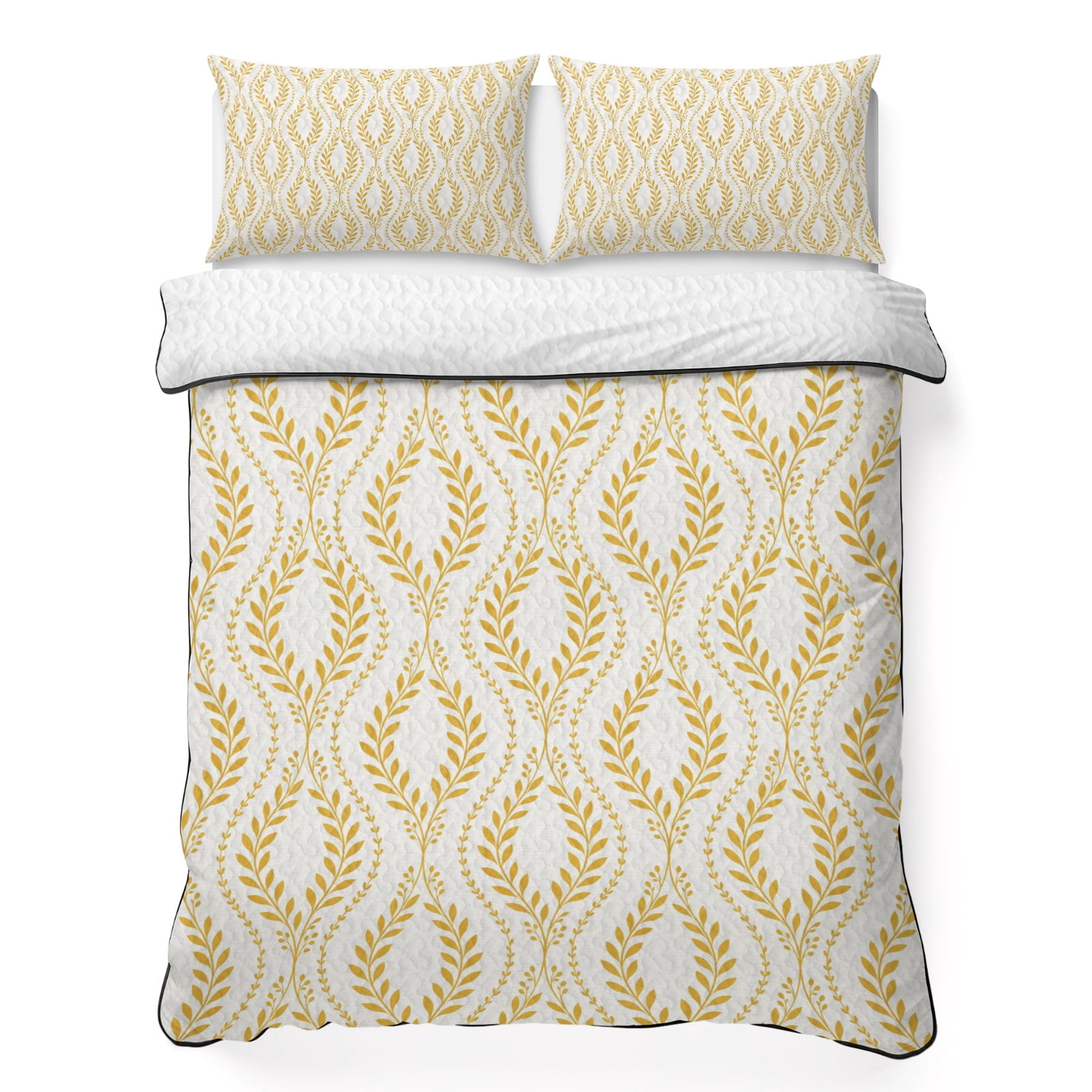 Quilts Twin XL Size Bedding Set, Yellow Botanical Lightweight Quilted ...