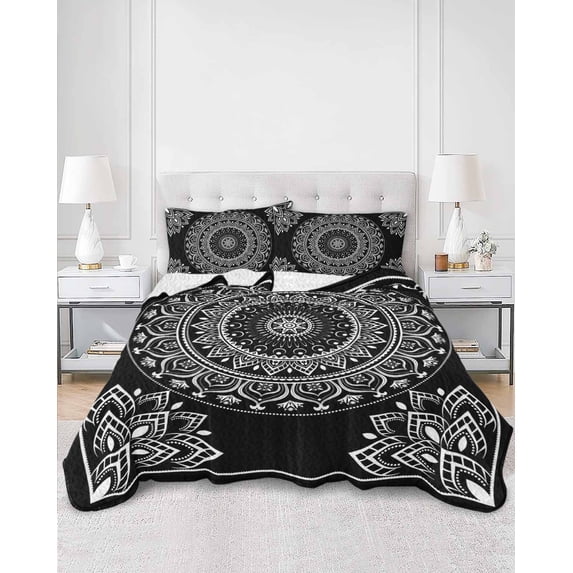 Quilts Twin XL Size, Black Boho Soft Comforter Bedding Set for Bed, Retro Farmhouse Neutral Abstract Geometric Lightweight Quilted Bedspread with Pillow Cover(2 Pieces) for All Season, 68x98 Inch