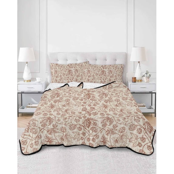 Quilts Twin XL Size, Brown Flowers Soft Comforter Bedding Set for Bed, Vintage Farmhouse Floral Leaves Vines Lightweight Quilted Bedspread with Pillow Cover(2 Pieces) for All Season, 68x98 Inch