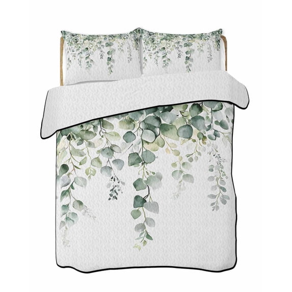 Quilts Twin XL Size, Eucalyptus Leaves Soft Comforter Bedding Set for Bed, Spring Farmhouse Retro Botanical Lightweight Quilted Bedspread with Pillow Cover(2 Pieces) for All Season, 68x98 Inch